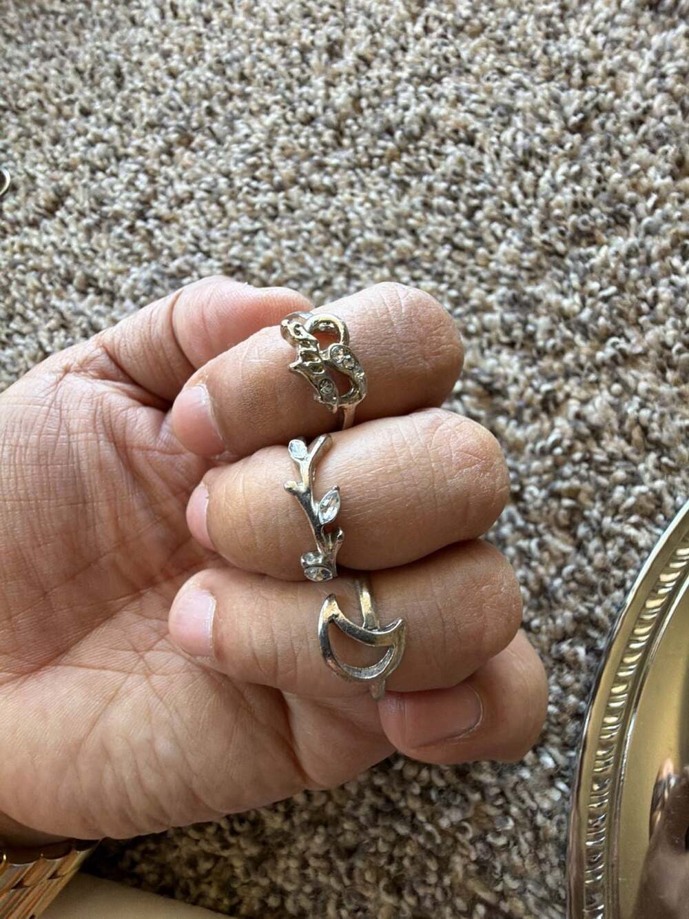 Set of 3 Silver Tone Fashion Rings with Crystal Accents